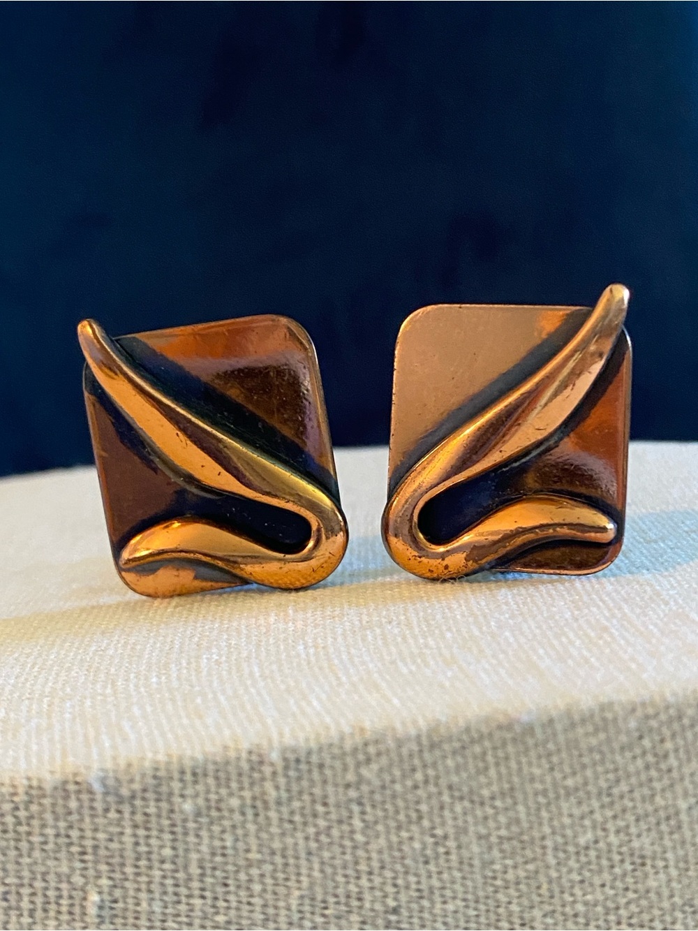 Vintage Solid Copper Modernist Clip-On Earrings